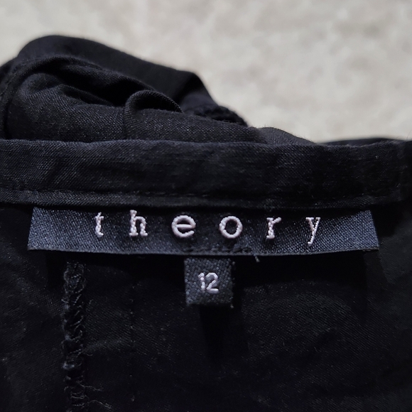 Theory Linen Blend Black Wide Leg Dress Pants Womens Sz 12 Professional Office - Picture 2 of 10